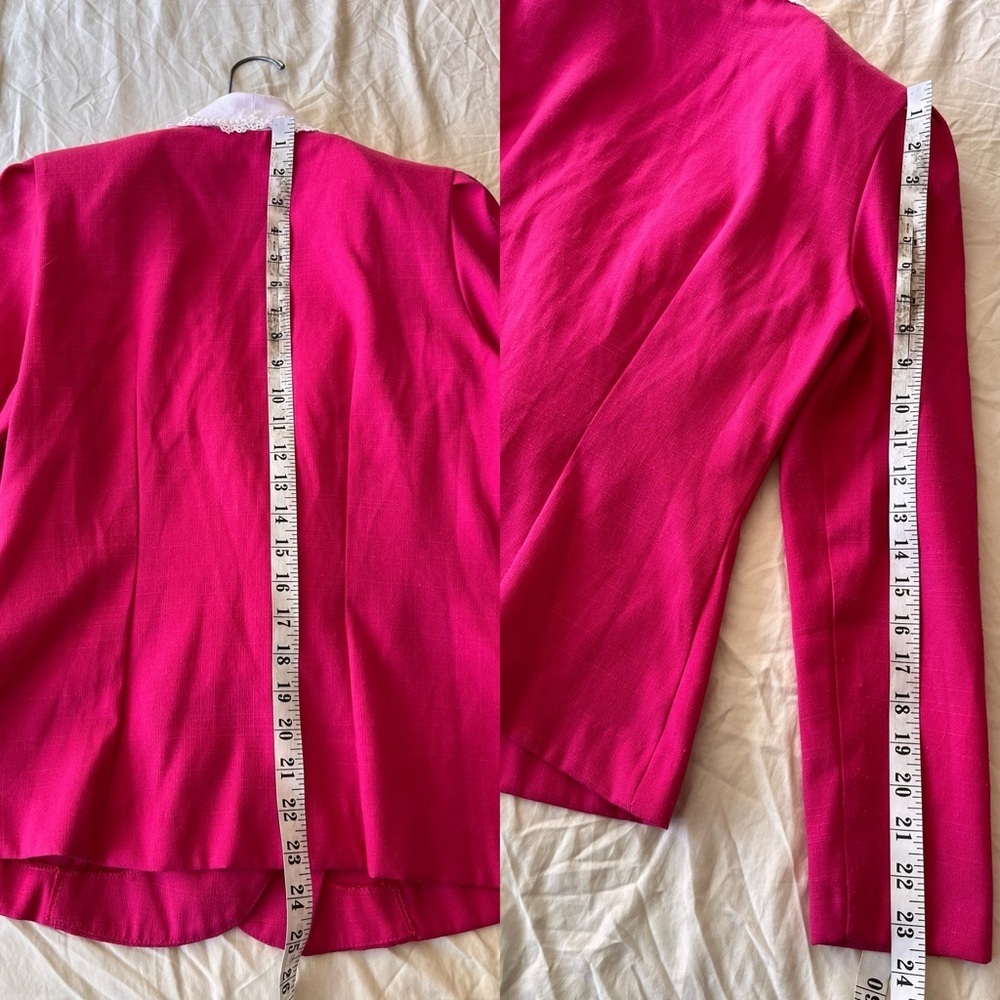 Vintage 80s 90s Hot Pink Blazer with Lace Collar - Picture 13 of 15